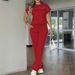 Women's Casual Lounge Set Pure Color Short Sleeve Top And Straight Leg Pants Two-Piece Outfit Comfortable Daily Wear_ecoleips.com