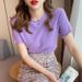 Ice Silk T-Shirt For Girls, Short Sleeve, Summer Student Best Friend, Slimming Black Fungus Lace Solid Color Base Layer,_ecoleips.com
