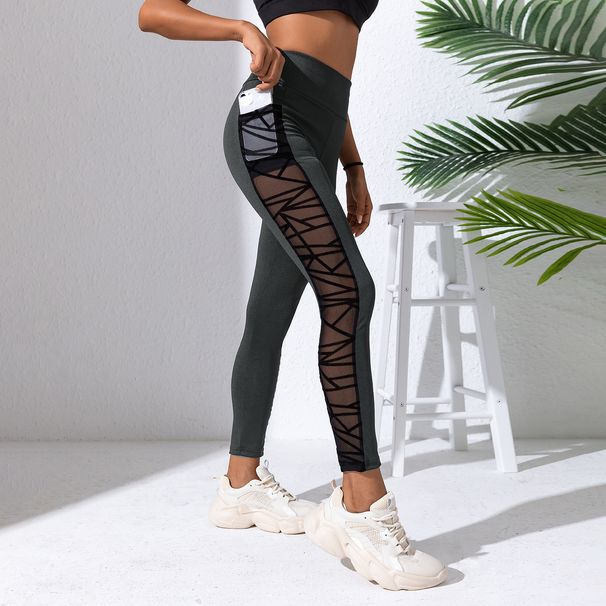 Women's Clothing Yoga Pants Leggings Large Size Mesh Splicing Yoga Clothes Hip Lifting And Abdominal Control Trousers Sports Fitness Running Pants_ecoleips.com