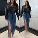 Women's Clothing Cross Border Women's Clothing Button Irregular Slit Half Length Denim Skirt High Waist Sexy Slim Hip Skirt Spot_ecoleips.com