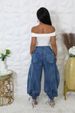Women's Clothing Slim Straight Jeans Elastic Waist Drawstring Tie Leg Bow Casual Loose Fit Denim_ecoleips.com