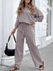 Women's Clothing Cotton Top Casual Minimalist Linen-Blend Two-Piece Set – Relaxed Tee & Tied-Waist Pants (Deep Red, Gray, Brown, Black)_ecoleips.com