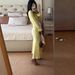 Women's French Style Long Dress Elegant Single-Breasted Lapel Collar Fashion_ecoleips.com