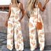 Women's Clothing Summer Suspenders Plant Contrasting Color Prints Casual Temperament Commuting Wide Leg Jumpsuit_ecoleips.com
