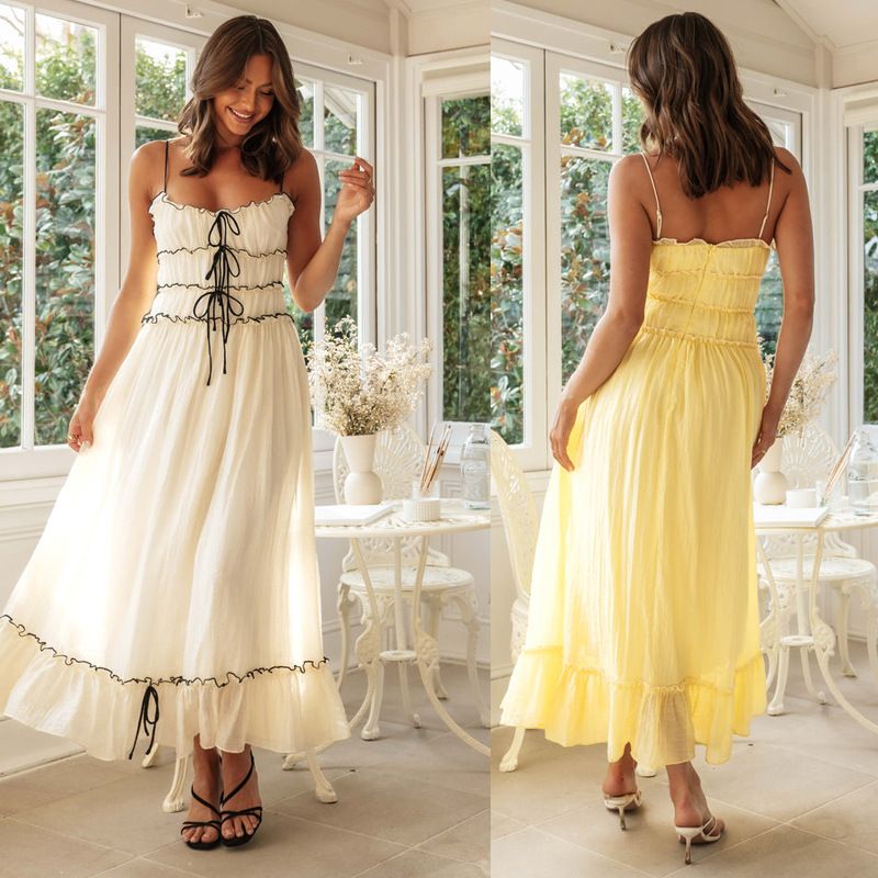 Women's New Long Spliced Dress With Off The Shoulder Sleeveless Sling_ecoleips.com