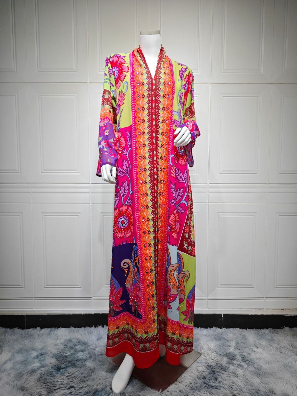 Elegant Print Jalabiya Dress - Traditional Arabic Long Robe For Women - Flowy Polyester Maxi Dress With Ethnic Embroidery (S-Xxl)_ecoleips.com