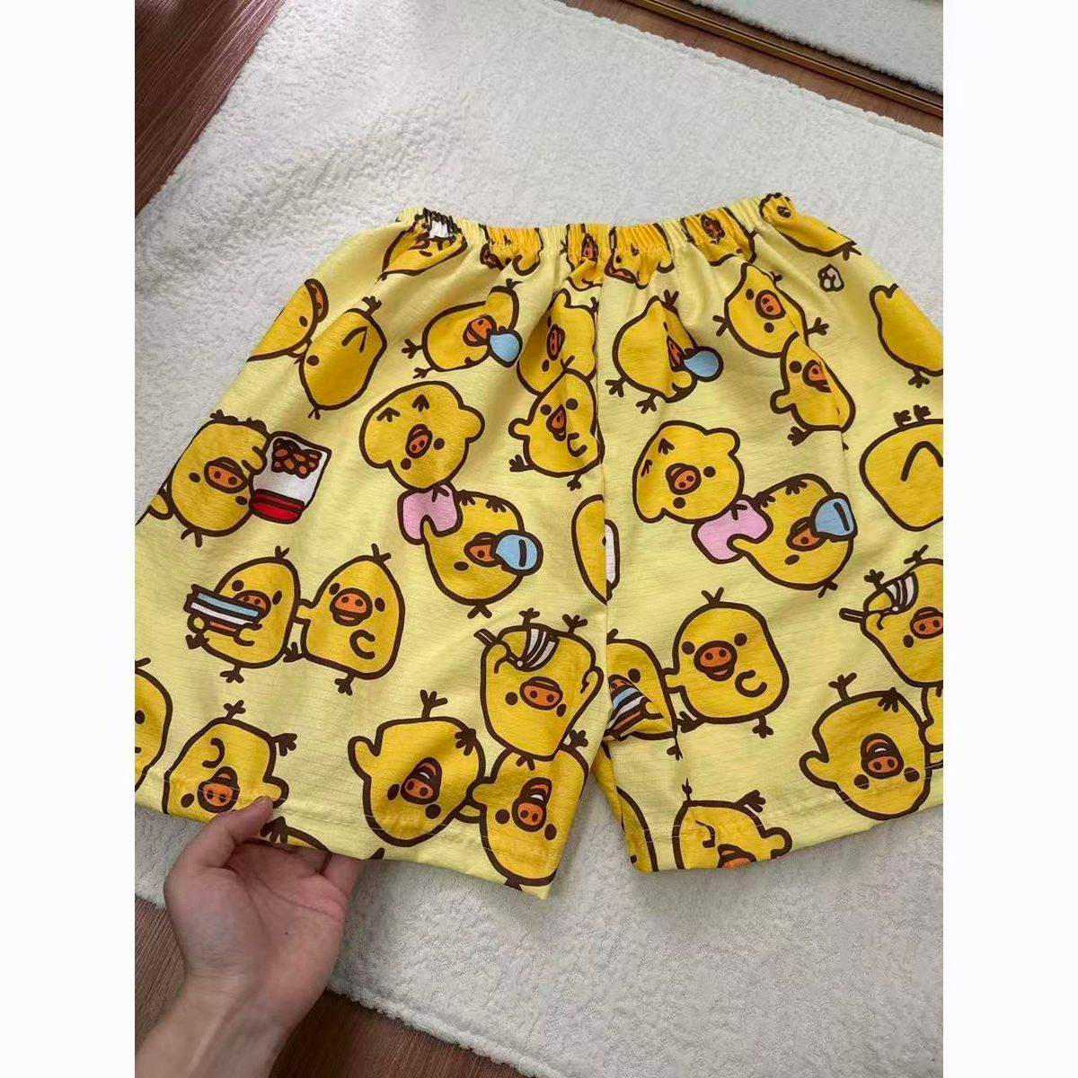 Cute Cartoon Chicken Kiiroitori Print High Waist Wide Leg Shorts Women Summer Casual Loose Straight Lounge Pants Outdoor Wear_ecoleips.com