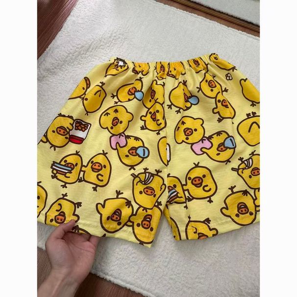 Cute Cartoon Chicken Kiiroitori Print High Waist Wide Leg Shorts Women Summer Casual Loose Straight Lounge Pants Outdoor Wear_ecoleips.com