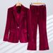 Women's Velvet Blazer Set Long Sleeve Suit Jacket And Trousers Elegant Luxe Stretch Polyester Red Green Black Blue S to 4XL for Fall Winter_ecoleips.com
