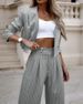 Women's Clothing temperament casual striped short lapel suit straight pants suit_ecoleips.com