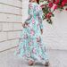 Women's Clothing Printed V Neck Lantern Sleeve Waist Dress_ecoleips.com