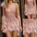 Women's Feather Trim Deep V-Neck Party Dress – Sexy Clubwear, Sleeveless Bodycon Mini Dress For Night Out_ecoleips.com