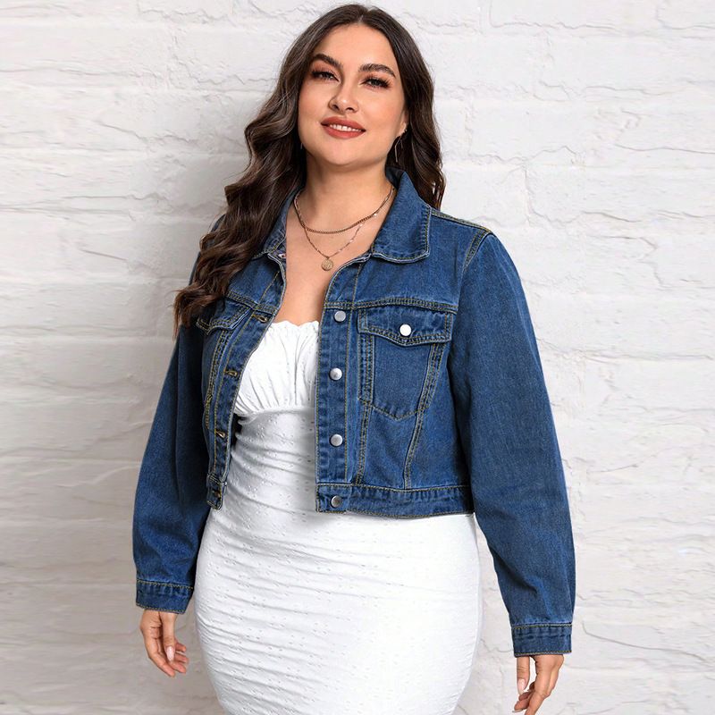 Women's Clothing Plus Size Retro Denim Top Versatile Fashionable Short Jacket_ecoleips.com