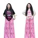 Women's Pink Two Piece Set Summer Casual Letter Print Short Sleeve T-Shirt With Wide Leg Pants Regular Fit Spring/Autumn_ecoleips.com