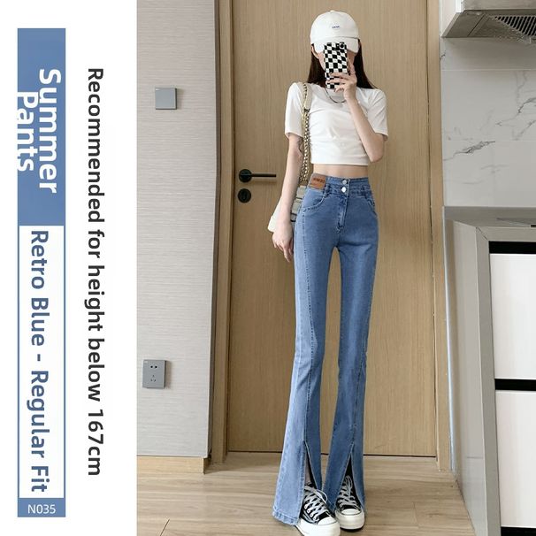 High-Waisted Flared Jeans For Women – Stretch Denim With Side Slits, Vintage Wash (Sizes 26-32, Cotton-Polyester Blend, Office To Night Out)_ecoleips.com