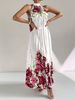 Elegant Women's Dress, Plus-size Printed Sleeveless Maxi Dress For Summer, Printed Pleated Style, Suitable For Everyday Wear, Travel, Parties, And Dates._ecoleips.com