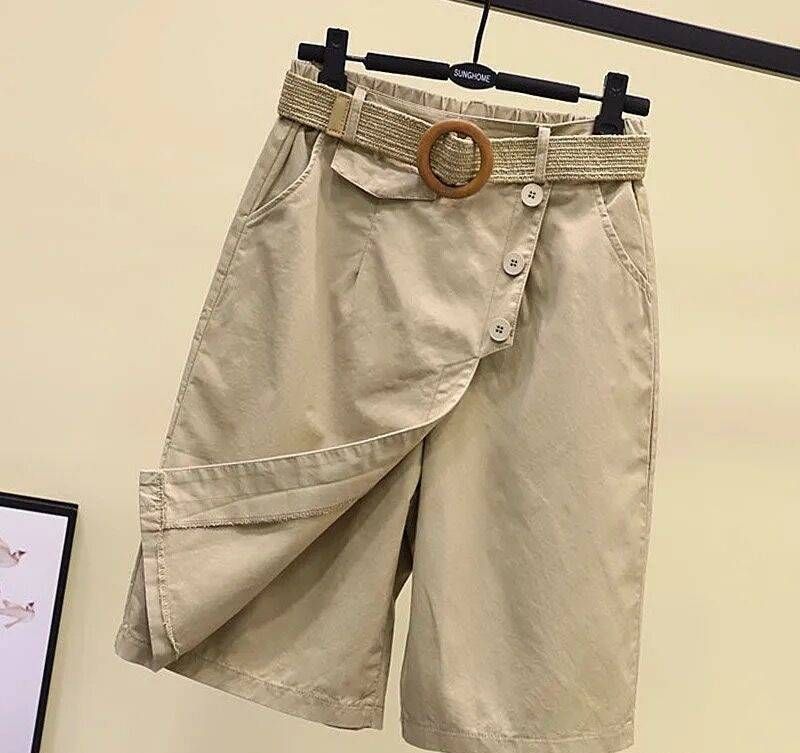 High Waist Wide Leg Skort for Women Elastic Waistband Summer A-Line Flowy Korean Style Casual Skirt-Pants_ecoleips.com