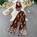Chic Halter Neck Backless Top With High-Slit Wide-Leg Pants Set, Floral Print Two-Piece Outfit For Women, Mature Elegant Style_ecoleips.com