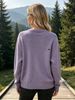 Lilac Purple Zip Up Crew Neck Pit Rib Knit Cardigan, Loose Lightweight Breathable Soft Skin-touch Long Sleeve Pocket Jacket_ecoleips.com