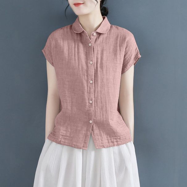 2025 Summer Polo Collar Design, Short Sleeved Women's Loose Fit, Small Fly Sleeves, Cotton And Shirt, Plus Size Linen Top_ecoleips.com