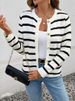 K New Casual Simple Black And White Striped Long Sleeved Sweater Cardigan Jacket_ecoleips.com