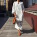 Women's Lace V Neck Loose Dress Casual Everyday Wear European American Style 2026 Fashion Trend Gentle Temperament_ecoleips.com