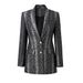 Women's Clothing Spring and Autumn new fashion jacquard leather mid length two button suit jacket long top_ecoleips.com