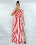 Women's Fashion Dress With Striped Design And Split Front_ecoleips.com