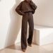 Women's Clothing New Fashion Solid Color Zipper Cardigan Lace Up Sweater Casual Straight Pants Suit_ecoleips.com