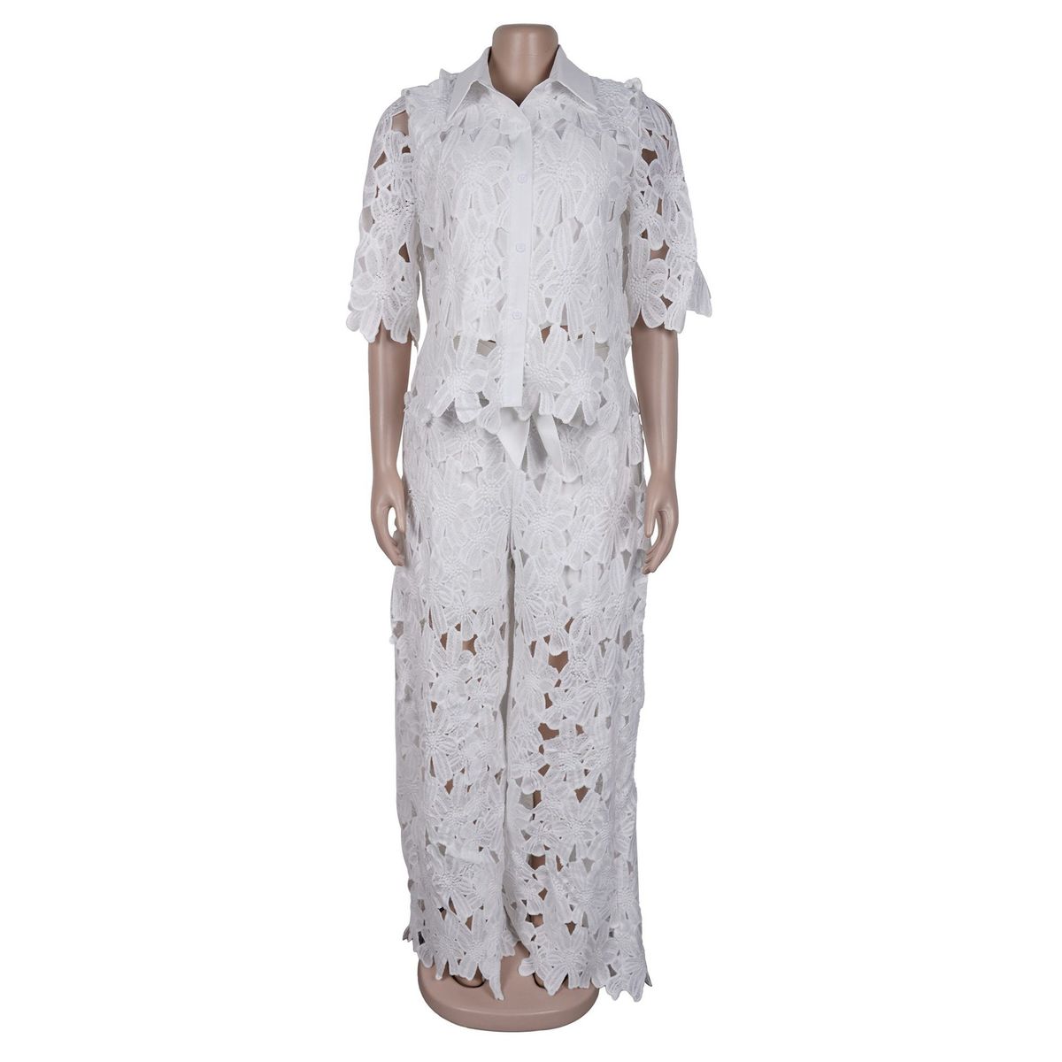 K European And American Elegant Commuter Hollow Lace Wide Leg Strap Set Two Piece Set_ecoleips.com