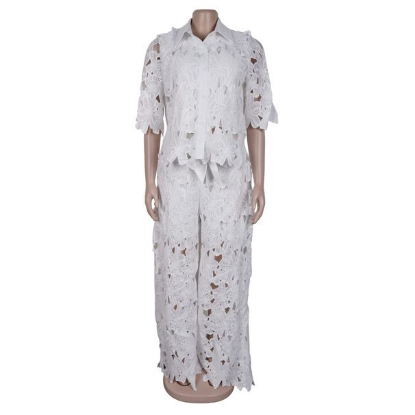 K European And American Elegant Commuter Hollow Lace Wide Leg Strap Set Two Piece Set_ecoleips.com