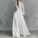 2026 New Cross-Border Elegant Waist-Cinching Slimming Long-Sleeve Pleated Long Vacation French White Dress_ecoleips.com