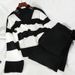 Women's Halter Neck Knit Top & High Waisted Wide Leg Pants Set – Elegant Two Piece Outfit For Spring Autumn (Black/Khaki, One Size)_ecoleips.com