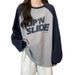 European American Style Color-blocked Long-sleeve T-shirt For Women, New Early Spring And Autumn Collection, Plus-size_ecoleips.com