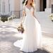 Elegant Deep V-Neck Backless Wedding Dress With Train | Lace Applique Long Sleeve Bridal Gown For Bride, Party, Stage | Sizes US2-26W (Ivory/White)_ecoleips.com