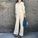 Knitted Suit Women's Autumn Collegiate Style Slimming Casual Temperament Fashionable Wide-Leg Pants Sweater Cardigan Two_ecoleips.com