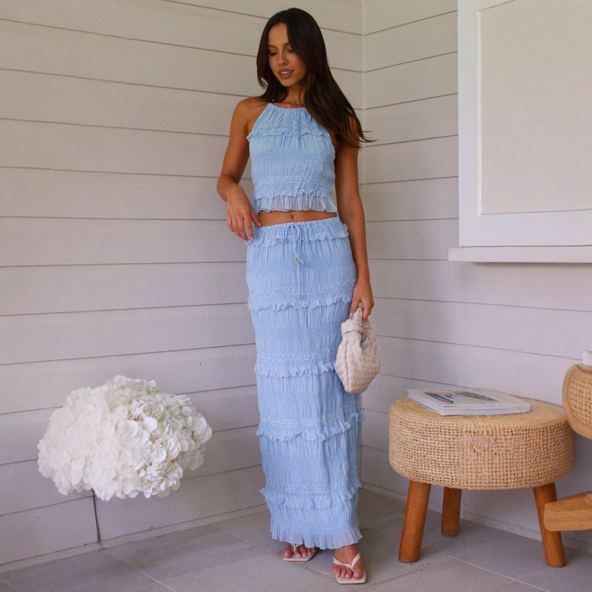 2025 European And American Cross-border Spring/summer New Sleeveless Chiffon Elastic Waist Two-piece Set INS Vacation_ecoleips.com