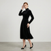 Freeacy Women's Elegant Black Velvet Turtleneck Long Sleeve A-Line Midi Dress Formal Evening Party Swing Dress For Banquet_ecoleips.com