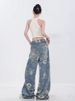 Printed Blue Denim Wide-leg 2024 Summer New Thin Straight-leg Long Retro Trousers Floor-length Pants Women's Clothing_ecoleips.com