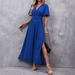 Women's Elegant High-Slit Maxi Dress with Flutter Sleeves And Smocked Back Stretchy Rayon Blend Black Caramel Navy S 2XL_ecoleips.com