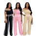 Women's Clothing Sexy Temperament One Shoulder Solid Color Slim Fit Top Wide Leg Pants Two Piece Set_ecoleips.com
