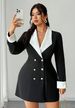 Curvy Women Black White Contrast Woven Long Sleeve Mini Dress, Luxe Fall Outfit For Evening Celebration & Date Night_ecoleips.com