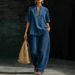 European And American Loose And Casual Denim Suit, Lazy Style V-neck Fashion Casual Wide-leg Jeans For Women_ecoleips.com