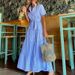 Women's Comfortable Casual Striped Dress Summer Fashion Mid-Length Loose Fit Short-Sleeved Mid-Calf Dress_ecoleips.com