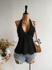Summer Halter Neck Suspender Top For Women Solid Color Three Dimensional Tie Waist Short Strapless Style_ecoleips.com