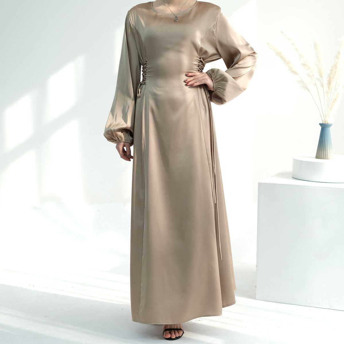 Loriya Slim Fit Elegant Dress High Collar Thin Strap Solid Color Style Plus Size Women's Clothing LR702_ecoleips.com