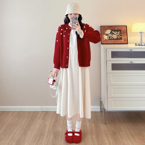 Autumn New Korean Fashion Sweater Jacket + Corduroy Maternity Dress_ecoleips.com