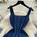 Summer Denim Suspender Dress for Women Korean Style Tulip Pattern Slimming Waist Cinching Elegant A-Line Skirt Hot Girl Niche Design_ecoleips.com