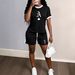 Women's Clothing Women's Fashionable Spade Letter A Print Two Piece Set Style Loose Comfortable Short Sleeved Outfit_ecoleips.com