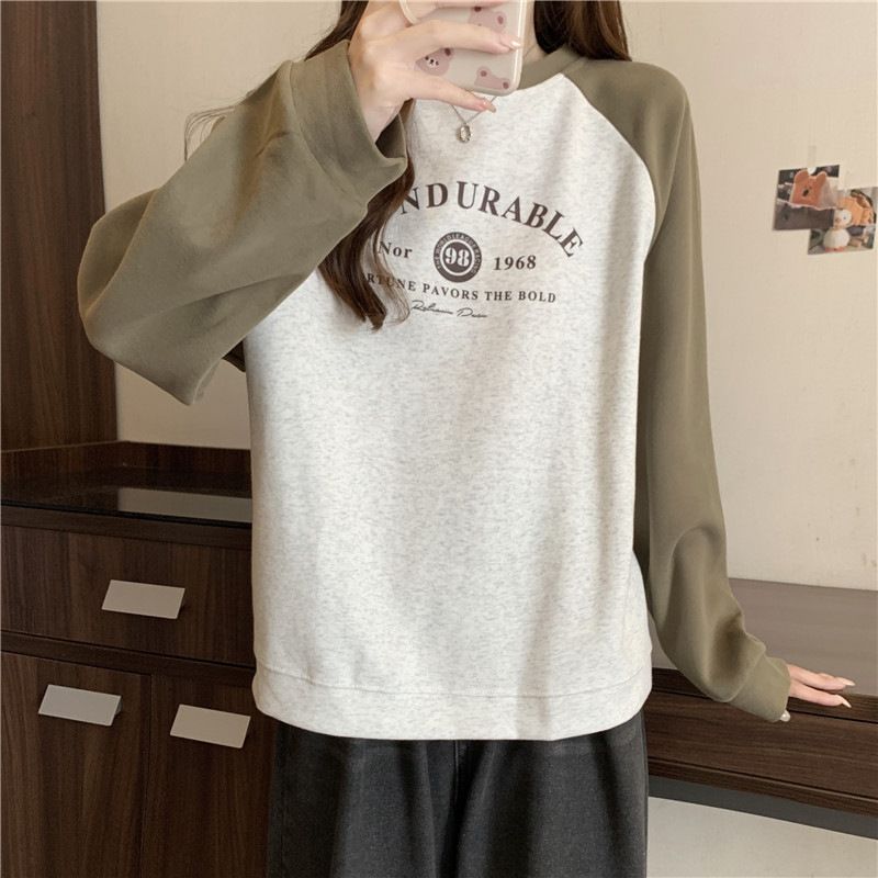 Real Shot Of Foreign Trade Women's Sweatshirt With Contrasting Color Letter Print, Raglan Long Sleeves, Round Neck For_ecoleips.com